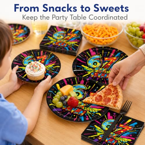 Neon 6 7 Meme Birthday Party Tableware Set for 24 Guests