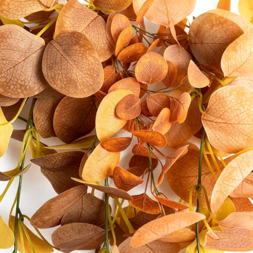 Artificial Fall Eucalyptus Hanging Plants Set of 2 - Orange Autumn Decor