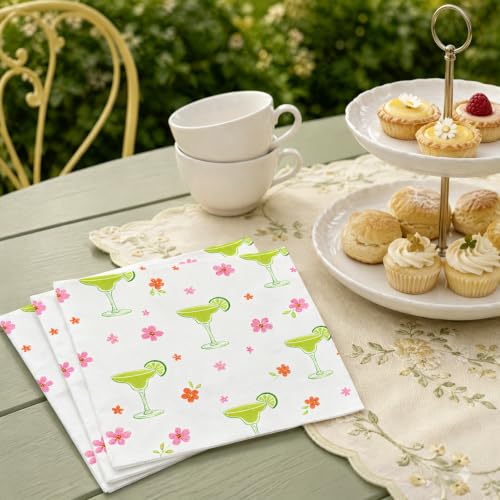 50pcs Lime Green Margarita Floral Napkins - Disposable Cocktail Party Supplies