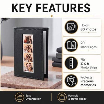 Leather Photo Booth Album for Wedding & Party Strips, Holds 80 Photos