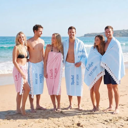Personalized Turkish Beach Towel with Embroidered Name - Light Blue 40x71 Oversized Pool & Beach Accessory