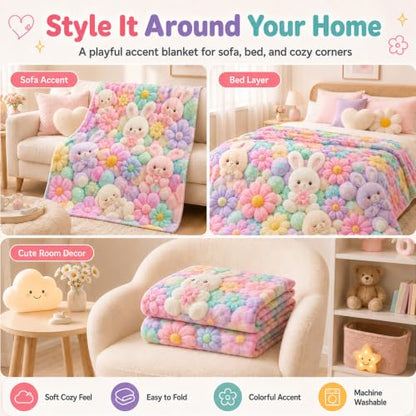 Pastel Floral Teddy Throw Blanket 50x60 Cozy Plush Fuzzy Blanket - A-28x40in