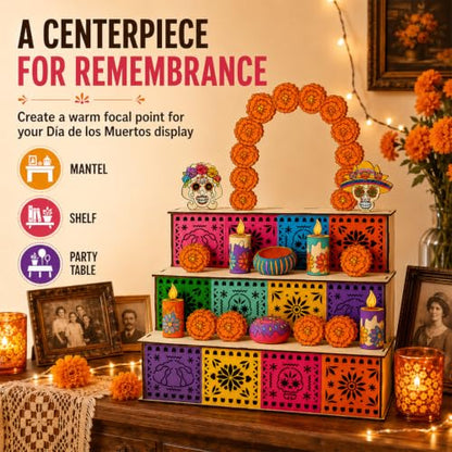 Day of the Dead Wooden Altar Display Set - Mexican Ofrenda Decoration, Orange Variation