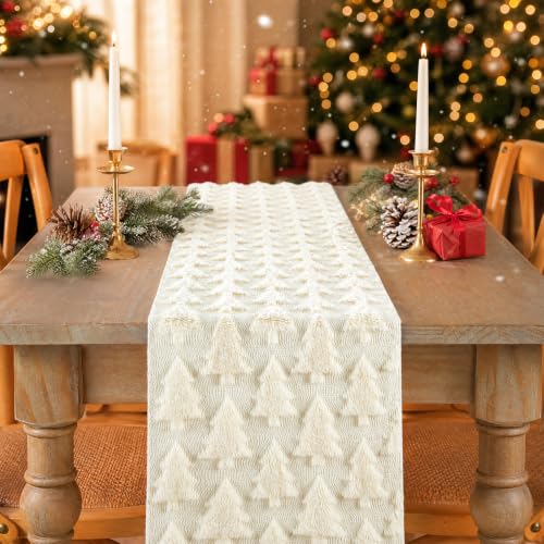 Faux Fur Christmas Table Runner Beige 13x60 Inch Soft Plush Holiday Decor