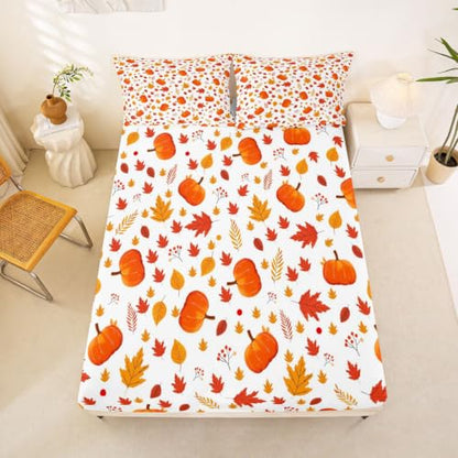 Happy Fall Kids Bed Sheets Set Queen Size - Yellow, Soft & Cute