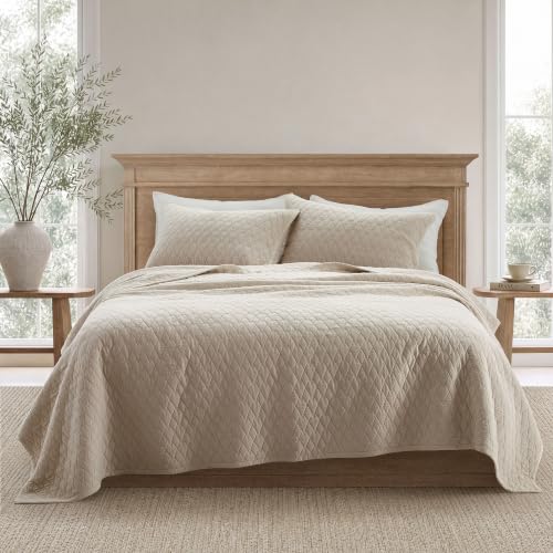 King Size Bamboo Viscose Quilt Set Beige - Cooling, Soft & Durable Bedding