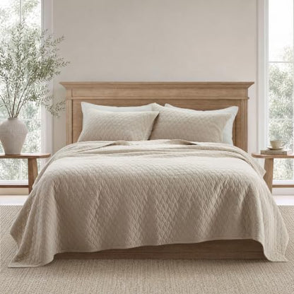 King Size Bamboo Viscose Quilt Set Beige - Cooling, Soft & Durable Bedding