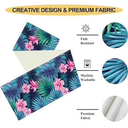 Tropical Table Runner - Pink Floral & Palm Leaves, 13x90 Inches - Variation of THIS listing