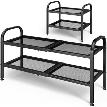 Expandable Metal Shoe Rack - Black, 18.1-29.5 Inch, 2 Tiers