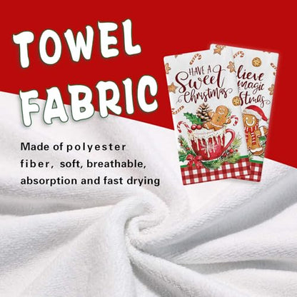 Have A Sweet Christmas Gingerbread Man Kitchen Dish Towels Set of 2 - Farmhouse Holiday Decor