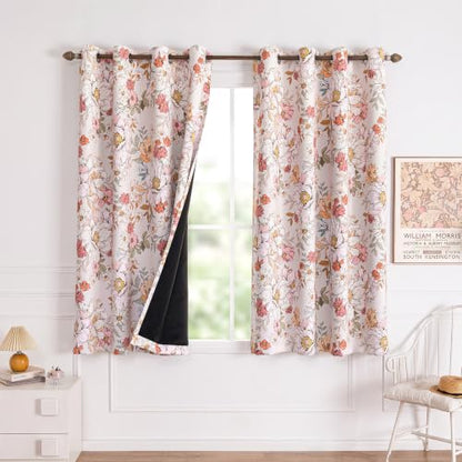 Pink Floral Blackout Curtains for Girls Bedroom 52 x 63 Inches - Pack of 2
