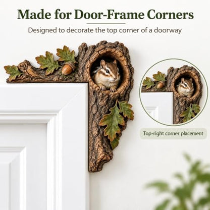 Chipmunk Tree Hollow Door Topper with Squirrel & Owl - Rustic Wooden Door Frame R