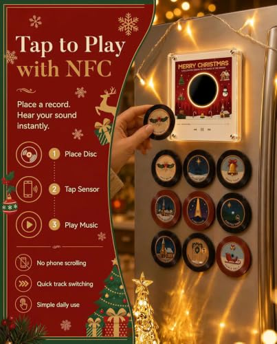 Christmas Magnetic Music Player with Spinning Vinyl Record - White B