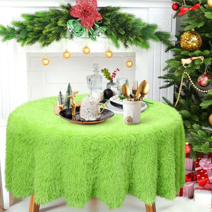 Green Faux Fur Christmas Tablecloth 60x60 Inch - Holiday Decor