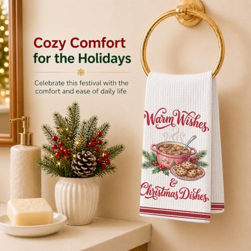 Christmas Kitchen Towels 4 Pack - Multi 1664 Waffle Microfiber Hand Towels