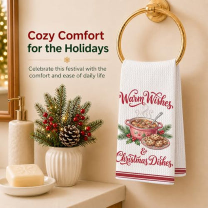 Christmas Kitchen Towels 4 Pack - Multi 1664 Waffle Microfiber Hand Towels