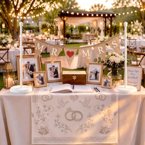 White Wooden Tabletop Banner Stand Set with Stable Base for Events