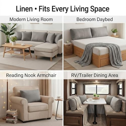 Khaki Linen Sofa Back Cushion Cover 28x20x6in Deep for Couch Bed Chair
