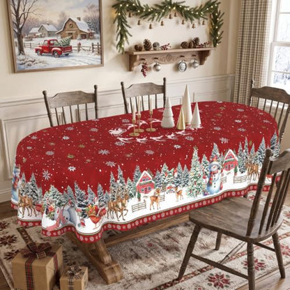 Red Oval Christmas Tablecloth 60 x 102 Inches Waterproof Holiday Decor - Variation of Christmas Red / 102" x 60" (Oval)