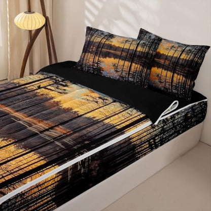 Twin Zipper Bedding Set with Comforter Sheets & Pillowcases - Black Orange