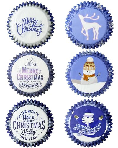 Christmas Blue Gradient Mini Cupcake Liners 300PCS - Oven Safe, Small Size