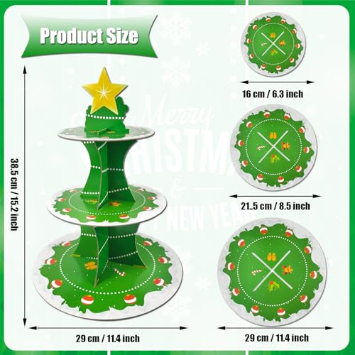 Christmas Dessert Cupcake Stand 3-Tier Green Cardboard Holder for Xmas Parties