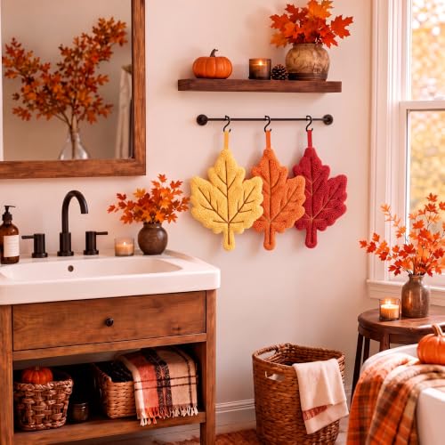 Fall Maple Leaf Hand Towels with Hanging Hooks - 3 Pack