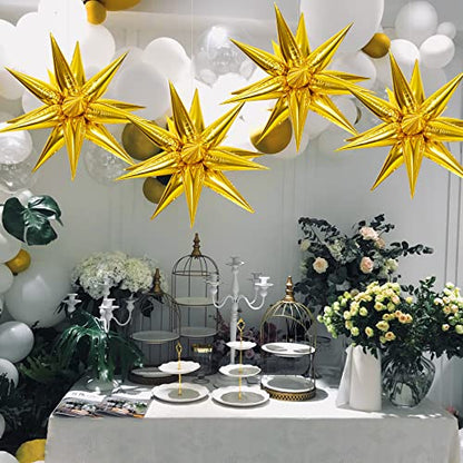 Gold Star Balloon Explosion Kit - 60 Pcs Foil Cones & 5 Star Burst Balloons (Variation: Gold)