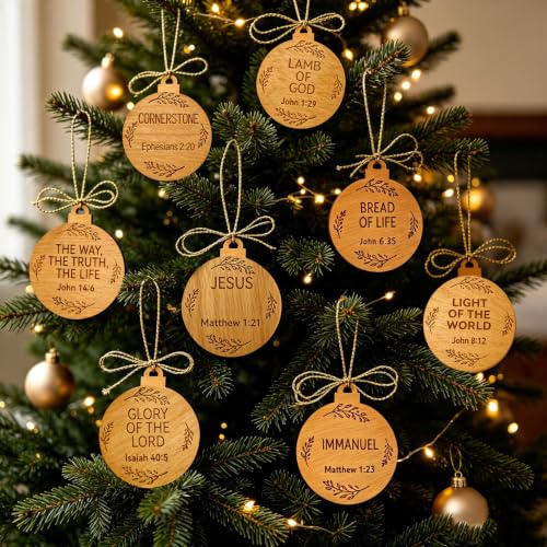 25PCS Wooden Names of Jesus Christmas Ornaments - Rustic Religious Holiday Decorations