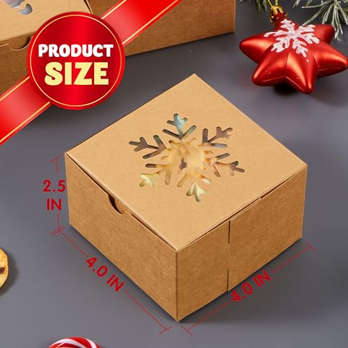 Brown Christmas Cookie Gift Boxes - 36 Pack with Window, 4x4x2.5 Inches