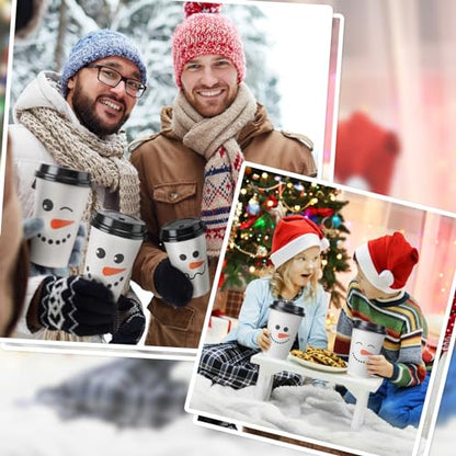 Disposable Christmas Snowman Paper Cups with Lids 16 oz - Pack of 120