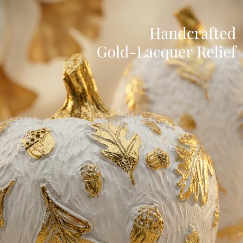 Fall Pumpkin Decor Set with Gold Accents for Harvest Table and Thanksgiving