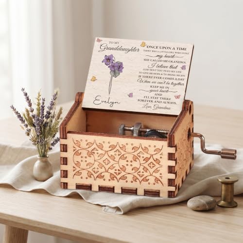 Personalized Granddaughter Music Box with Floral Design - Heartfelt Gift from Grandma
