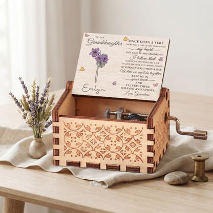 Personalized Granddaughter Music Box with Floral Design - Heartfelt Gift from Grandma
