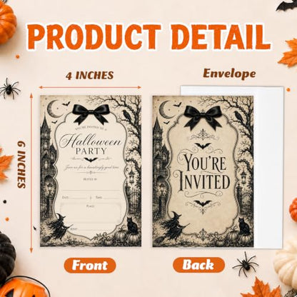 Vintage Gothic Halloween Party Invitations with Envelopes - Dark Victorian