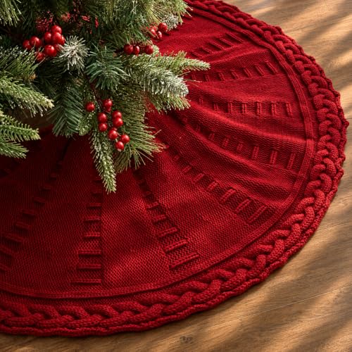 Braided Cable Knit Christmas Tree Skirt - Small Neutral Holiday Decor