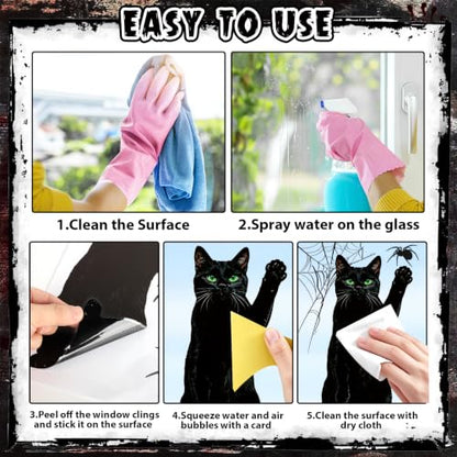 Large Black Cat Halloween Window Clings - 9 Sheets Spooky Decor for Glass Doors and Windows