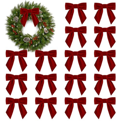 Velvet Bow Ornaments for Christmas Tree - Red 4.5 Inch Set of 20 - Wedding & Holiday Decor