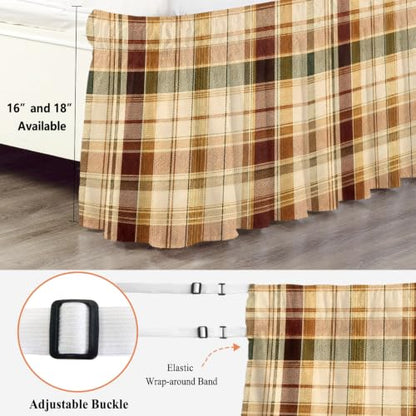 King Size Checkered Bed Skirt with Ruffle Wrap-Around - Brown, Green, Cream Variations