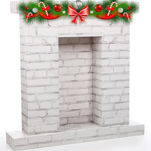 Fullhawl Christmas Cardboard Fireplace 3D Brick Backdrop - White