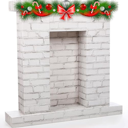 Fullhawl Christmas Cardboard Fireplace 3D Brick Backdrop - White