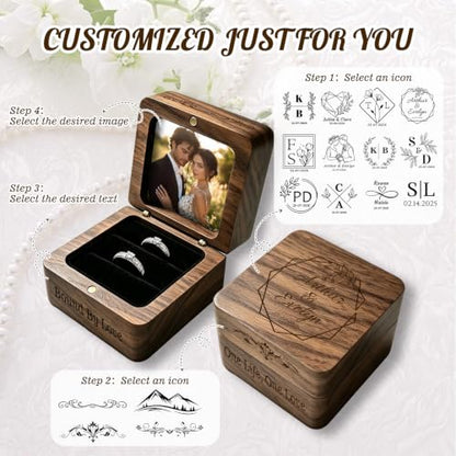 Personalized Wooden Ring Box with Photo Text - Wedding Keepsake - Wood Ring Storage - Variation of THIS listing