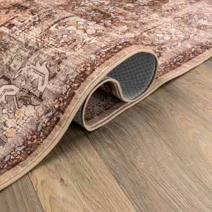 Rugshop Traditional Medallion Washable Non-Slip Runner Rug 2'x8' Brown