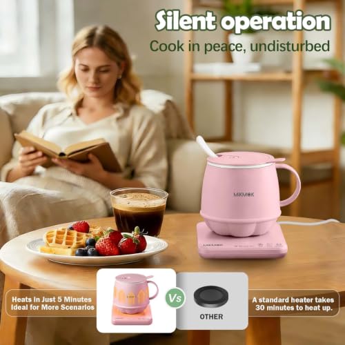 Pink 400ML Electric Mug Warmer with 4-in-1 Beverage Heating and Cooking Modes
