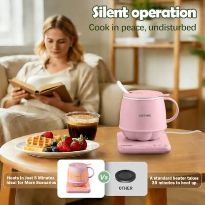 Pink 400ML Electric Mug Warmer with 4-in-1 Beverage Heating and Cooking Modes