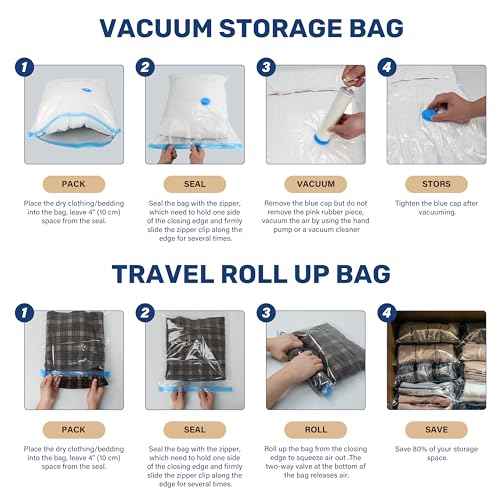 Simple Deluxe 20 Pack Space Saver Bags (4 Jumbo/4 Large/4 Medium/4 Small/4 Roll M) Vacuum Storage Bags, Vacuum Seal Bags with Hand Pump for Comforters, Blankets, Bedding, Pillows and Clothes