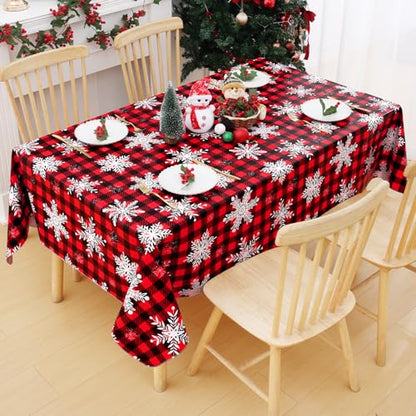 Smiry Black & Red Christmas Rectangle Table Cloth 60"x84" Waterproof Vinyl with Flannel Backing