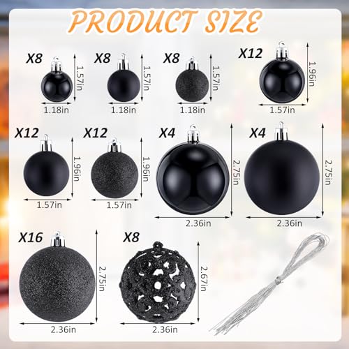 Christmas Ball Ornaments Set - Black 100 Pcs Holiday Decorations