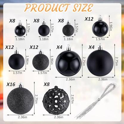 Christmas Ball Ornaments Set - Black 100 Pcs Holiday Decorations