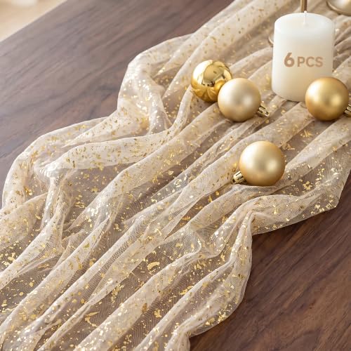 Gold Table Runner 10FT Gauze Glitter Wedding Party Decor - Rose Gold / 6 Pack